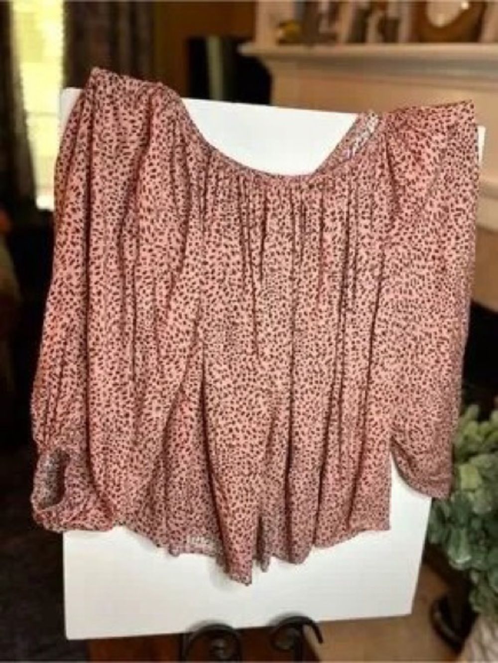 Women's Blouson Peasant Top - Dusty Rose Animal Print